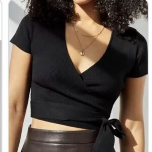 Aritzia Black Short Sleeve Wrap Crop Top
